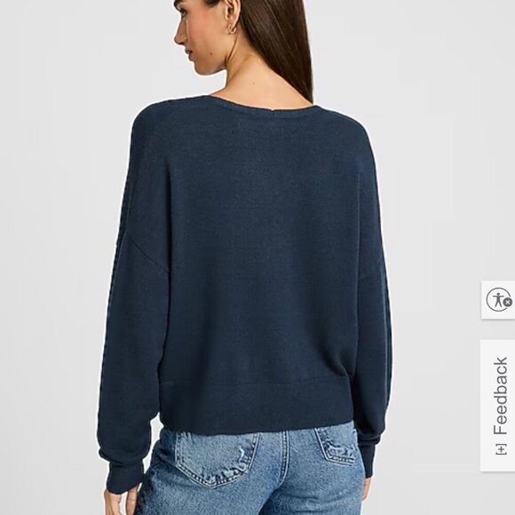 Express V neck women's merino wool navy sweater size small - Picture 2 of 8